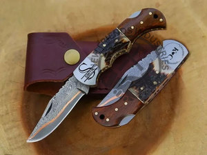 Couteau pliant en cuivre damas fait à la main corne de bélier manche en bois de rose couteau de poche pour le camping cadeau d'anniversaire personnalisé pour OEM - Product Image 2