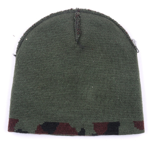 Gorro de punto Jacquard verde de corte bajo para hombre, gorro de calavera sin puños, gorro de invierno personalizado, gorro corto de calavera de camuflaje para hombre - Product Image 3