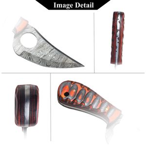 Vente en gros de coutellerie OEM ODM personnalisée Couteau de chasse en acier Damas Manche en bois rouge Lame fixe avec étui en cuir Couteau - Product Image 4