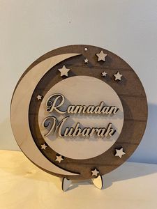 Affichage mural rond en bois de la mosquée pour l'Aïd Moubarak, décoration traditionnelle islamique pour un festival chaleureux - Product Image 5