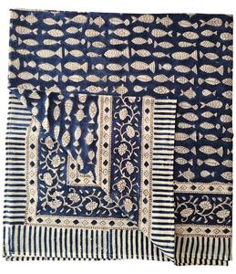 Paréo en coton imprimé à la main avec motif de poisson bleu indigo indien pour femmes, couverture de bikini de plage, taille - 44 pouces X 72 pouces - Product Image 3