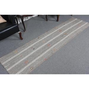 Alfombra Vintage Estilo Runner, Alfombra Turca de 2.2x8 pies, Alfombra de Lana Sólida Gris - Product Image 5