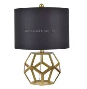 Corps de cage en métal doré rose avec abat-jour noir lampe de table en tissu pour hôtel villas table de chevet lampe de bureau - Product Image 5