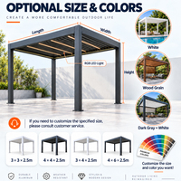 Pergola motorisée en aluminium sur mesure, toit à lames orientables imperméable, système d'ombrage pour patio extérieur avec télécommande et éclairage LED