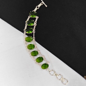 สร้อยข้อมือคริสตัลเพอริดอตสีเขียวประดับเพชรชุบเงินปรับได้สร้อยข้อมือทองเหลืองแฟชันทันสมัย - Product Image 3