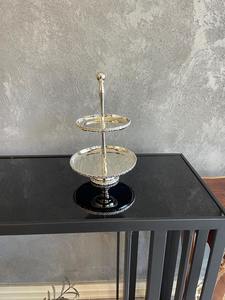 Support à dessert en argent à 2 étages, support à gâteau en argent, support à dessert miroir, support de service de luxe, support pour le goûter - Product Image 6