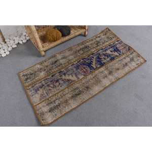 Alfombra Turca Vintage Pequeña de 1.7x3.2 pies, Alfombra del Suroeste Marrón y Azul - Product Image 2