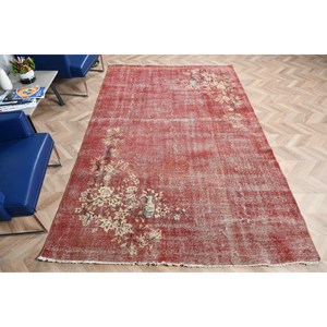 5.9x9.4 ft Turkish Rug, <b>Red</b> Plants & trees Vintage Rug <b>Wool</b> - Product Image 5