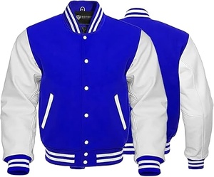 OEM Custom Brand Letterman Baseball Varsity <b>Jacket</b> Wool Body with Leather Arms Unique Stylish Black <b>Royal</b> <b>Blue</b> Long Length - Product Image 2