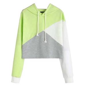 เสื้อครอปมีฮู้ดของผู้หญิงเสื้อครอปแบบสวมหัวเสื้อมีฮู้ดของผู้หญิง100% คอตตอนฤดูหนาวสีบล็อกที่แตกต่างกัน - Product Image 3