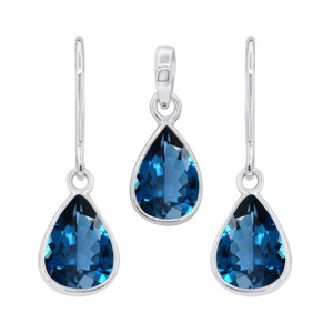 Buy Top Quality Handmade London Blue Topaz Pear Faceted Earring Pendant Set In <b>Solid</b> 925 Sterling <b>Silver</b> Jewelry For Wholesale - Product Image 6