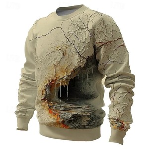 Sudadera con capucha de cueva con estampado de grietas teñidas lisas de invierno para hombre, ropa de calle informal, Sudadera con cuello redondo, manga larga - Product Image 2
