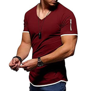 Camiseta transpirable de algodón 100% con cuello en V ajustada y cuello ancho de corte bajo para hombre - Product Image 2