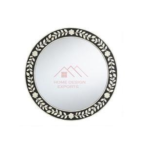 Espejo Decorativo de Pared con Forma Redonda, Tallado a Mano con Incrustaciones de Hueso, Espejos Decorativos para Pared del Hogar - Product Image 1