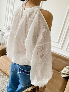 Envío Directo, blusas Jacquard para mujer, camisas y blusas informales holgadas de manga larga con hombros descubiertos para mujer y camisa informal de oficina para mujer - Product Image 6