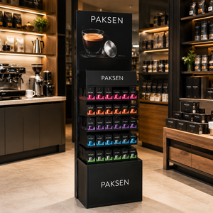 Rak <span class=keywords><strong>Display</strong></span> Lantai Kardus dengan Header Visual Cangkir Kopi untuk Merchandise Kapsul Kopi Berbagai Rasa - Product Image 3