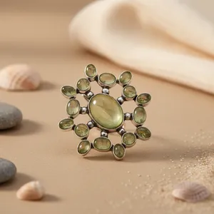 Bague en argent 925 avec préhnite pour femmes, bijoux fantaisie en pierres précieuses, cadeau, broches en préhnite pour femmes - Product Image 3