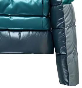 Mer Vert Gris En Peau De Mouton À La Mode Col Haut Lisse Zip-up Baggy Doux Décontracté Matelassé Personnalisé Puffer Veste En Cuir - Product Image 6