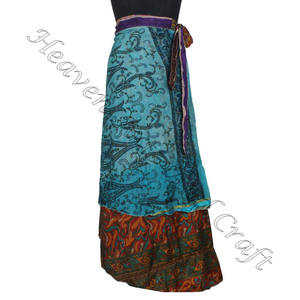 Compra falda envolvente Reversible de dos capas de seda tradicional de 2 capas Reversible Magic Silk Sari Wrap Falda larga para cubrir ropa - Product Image 5