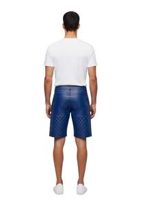 Shorts en cuir PU matelassés pour hommes, taille boutonnée, longueur mi-longue, bas décontractés tendance - Product Image 5