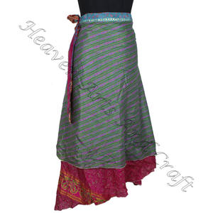 New Fancy Silk Magic Wrap <b>Skirt</b> <b>Women</b> Wear Vintage Silk Sari Long Length Wrap Around <b>Skirt</b> 2 Layer Reversible Magic 38" Sarong - Product Image 6