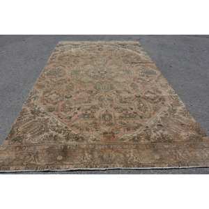 Classique Beige Vert 7.2X12.6 ft Aubusson Design Tapis En Laine Turque À La Main Patchwork Rectangle pour Salon Couloir Latex - Product Image 1