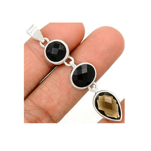 925ทำด้วยมือเงินสเตอร์ลิงควอตซ์สีดำจี้โอนิกซ์เครื่องประดับอัญมณีที่สวยงามการตั้งค่าฝาสำหรับซัพพลายเออร์ขายส่ง - Product Image 1