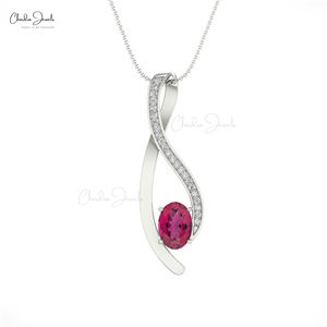 0.45CT Véritable Tourmaline Rose Split Design Pendentif Véritable 14k Or Pave Set Diamant Pendentif de Fiançailles Avec Bijoux de Marque Privée - Product Image 5