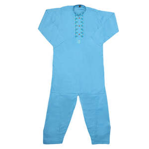 Costume Kurta Shalwar brodé pour garçons - Bleu clair - Product Image 1