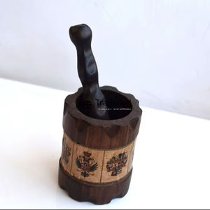 Mortero y Maja Okhli de madera rústica de Tradebyd, trituradora de especias hecha a mano para cocinar - Product Image 1