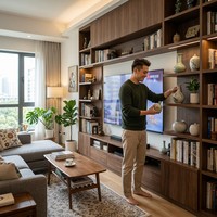 Meuble TV mural moderne et minimaliste en bois massif, centre de divertissement modulaire personnalisé, éco-responsable, grande capacité, pour salon