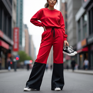 กางเกงวอร์มเอวสูงผ้าฟลีซผ้าโพลีเอสเตอร์ทรงหลวมสำหรับผู้หญิง - Product Image 2