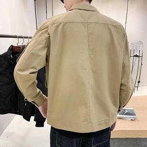 Veste matelassée en cuir d'agneau pour homme, style streetwear Harajuku, bouton unique, couleur unie, col montant, poches cargo, coton - Product Image 4