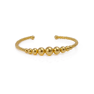 Brazalete de cuentas elegante hecho a mano, brazalete abierto chapado en oro ajustable con diseño de bola suave, joyería de latón de moda - Product Image 5