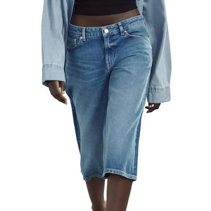 Haute qualité été longue longueur au genou personnalisé Look chic Denim Jean Jorts femmes taille haute décontracté effet délavé Denim Shorts - Product Image 1