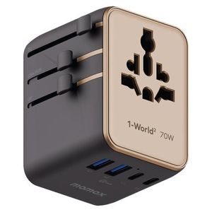 Adaptador de Viaje MOMAX UA22 70W GaN con Carga Rápida, Color Dorado Desierto - Product Image 1