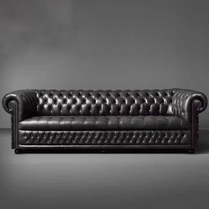 Sofá Chesterfield Europeo de Cuero Genuino de Alta Gama, Personalizado para Sala de Estar Americana, Mueble de Tres Plazas para Hoteles - Product Image 3