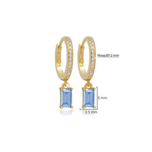 Aguamarina CZ Rectángulo Baguette Diseño Plata Pendientes colgantes Joyería fina Joyería artesanal turca - Product Image 5