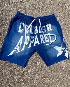 Custom Baggy Fit Heavyweight Cotton French Terry Stone Washed Distressed Screen Print Shorts for Men - Product Image 3