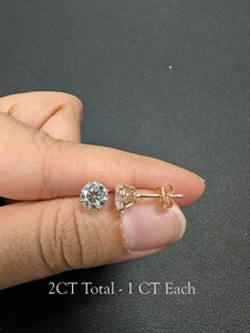 Boucles d'oreilles classiques à clous en diamant rond, 1,00 ct, DEF VVS, diamant cultivé en laboratoire, en or 14 carats, pour cadeau de mariage ou d'anniversaire - Product Image 4