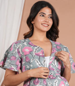 Beautifully 100% Pure Cotton Maternity <b>Dress</b> With <b>Breastfeeding</b> Eco-Friendly Breathable Hospital Nursing <b>Dress</b> Pregnancy Outfit - Product Image 3