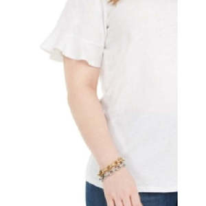 Camicetta e Camicia da Donna Michael Kors Taglie Forti con Maniche a Volant 3X Bianco Metallizzato - Product Image 3