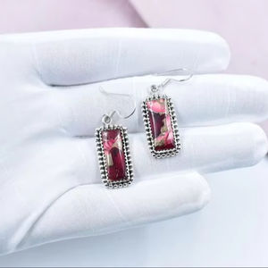 Handmade Rose Dahlia <b>Turquoise</b> Earrings Sterling Silver Jewelry for Women - Product Image 1