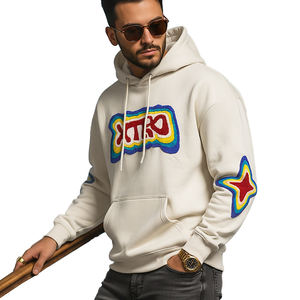 Sweat à capuche surdimensionné en molleton de coton pour homme avec patchs brodés en chenille personnalisés, style décontracté streetwear - Product Image 1