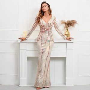 Robe de cocktail élégante pour dames Robe de soirée pleine longueur respirante Poly-Mesh Broderie Perles Perles Parties antistatiques - Product Image 5