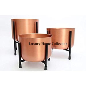 Pink Color Powder Coated Handcrafted Planters and Pots Set of 3 Black Color Stand and Frame Garden Ware Decorative <b>Accessories</b> - Product Image 1