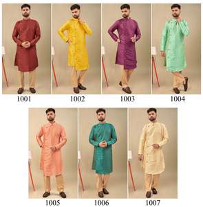 Ready Made Cross-button Kurta <b>Silk</b> Jacquard with <b>Pajama</b> and Best Price Kurta Set - Product Image 6