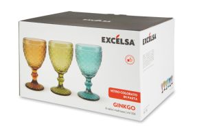 Set di 6 Calici Multicolore |   Ginkgo di Excelsa |   Capacità 35 cl |   Fatto a mano |   Vetro Colorato Adesivo |   Design Vintage - Product Image 5