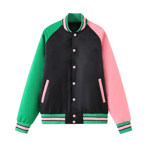 Chaqueta Bomber Negra Urbana Griega, Chaqueta Universitaria Personalizada de Fraternidad Griega, Ropa Urbana con Bloques de Color, Impermeable, Reversible, Unisex de Primavera - Product Image 3