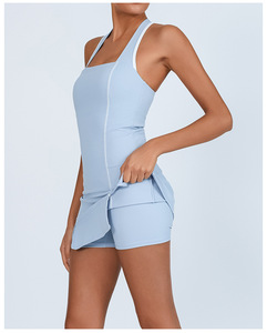 Falda de una pieza de tenis Pickleball para mujer, almohadilla para el pecho, bolsillos delanteros de cuello cuadrado, vestido deportivo de Yoga transpirable de secado rápido para exteriores - Product Image 6